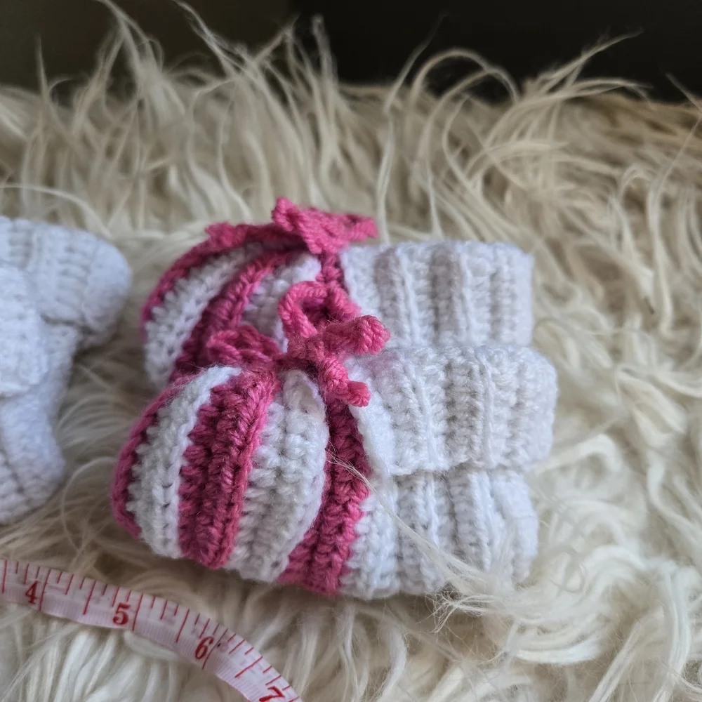 Handmade White and Pink Baby Booties